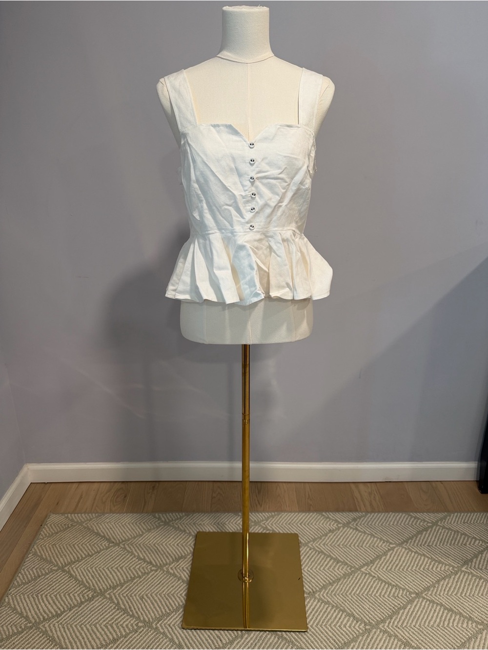 NWT Hunter Bell Edwards Cream Linen Peplum Button Front Top Size 10